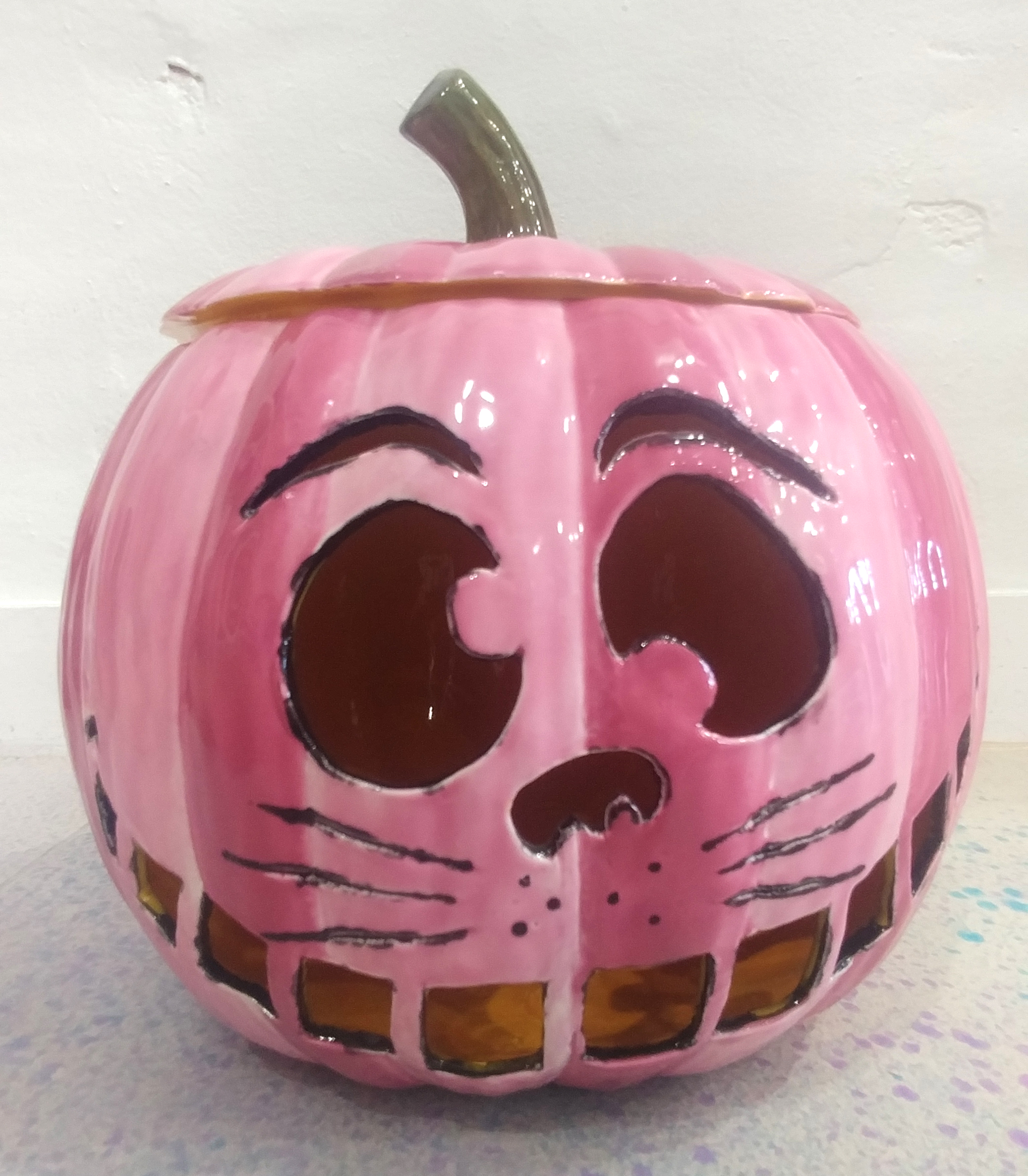 Custom Carved Ceramic Pumpkin - Medium 8 inch tall with removable lid