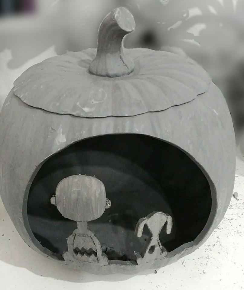 Custom Carved Ceramic Pumpkin - Medium 8 inch tall with removable lid - Image 2