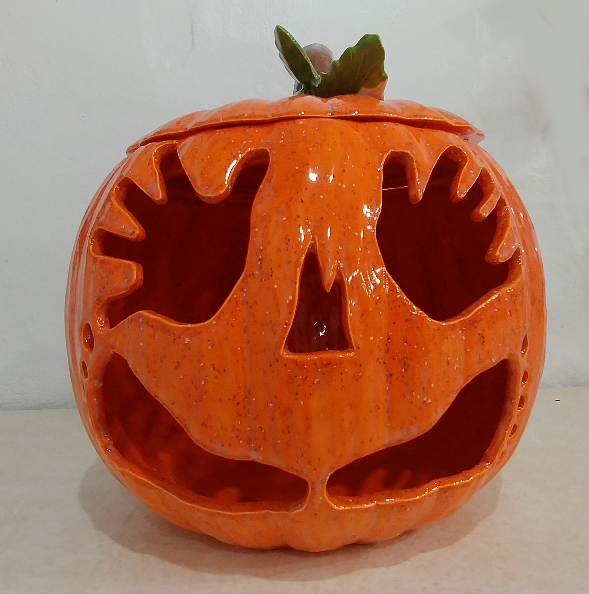 Custom Carved Ceramic Pumpkin - Medium 8 inch tall with removable lid - Image 3