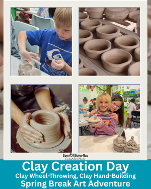 Spring Break Art Adventure 2026 – Clay Creation Day | Ages 8+ | Monday March 9th | 1pm to 4pm