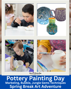 Spring Break Art Adventure 2026 –  Pottery Painting Techniques Day | Ages 8+ | Friday March 13th | 1pm to 4pm