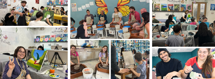 People painting pottery and taking art classes at Burst of Butterflies studio in Chandler, Arizona